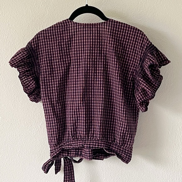 MADEWELL Flutter Sleeve Side Tie Plaid Wrap Summer Top Size Small - Picture 6 of 11